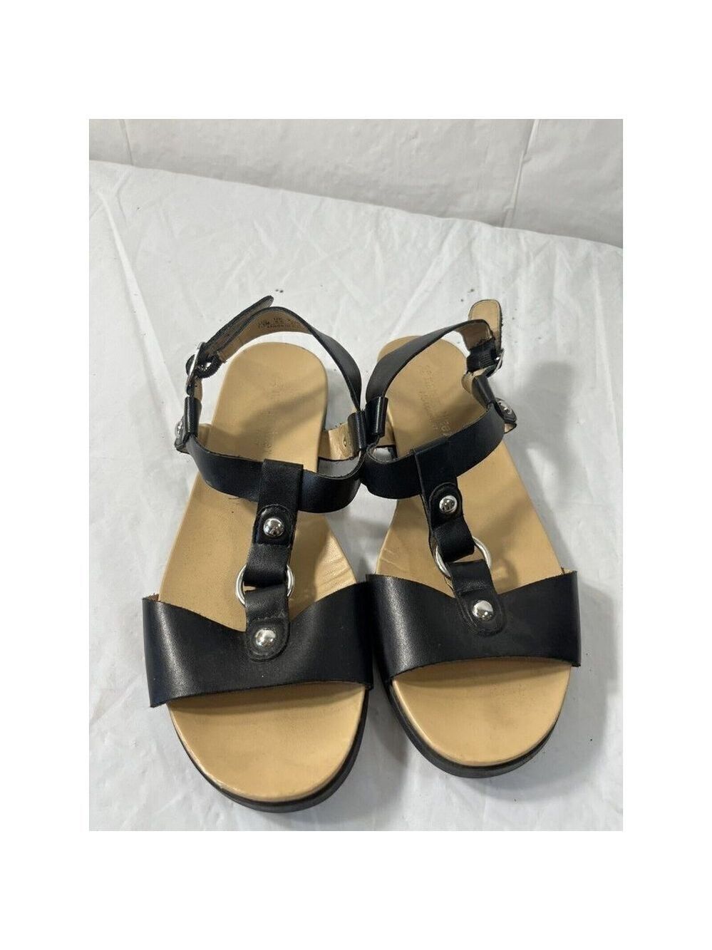 Naturalizer Black Studded T-Strap Yardina Mini Wedge Sandal Size 7.5